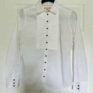 Banana Republic  White Women's Tuxedo Shirt with 1/4" Pleats and Point Collar